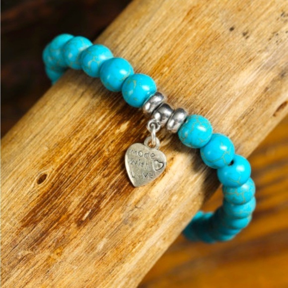 Tranquil Treasures Jewelry - Boho Festival Heart Pendant Turquoise Western Bead Bracelet, NWT
